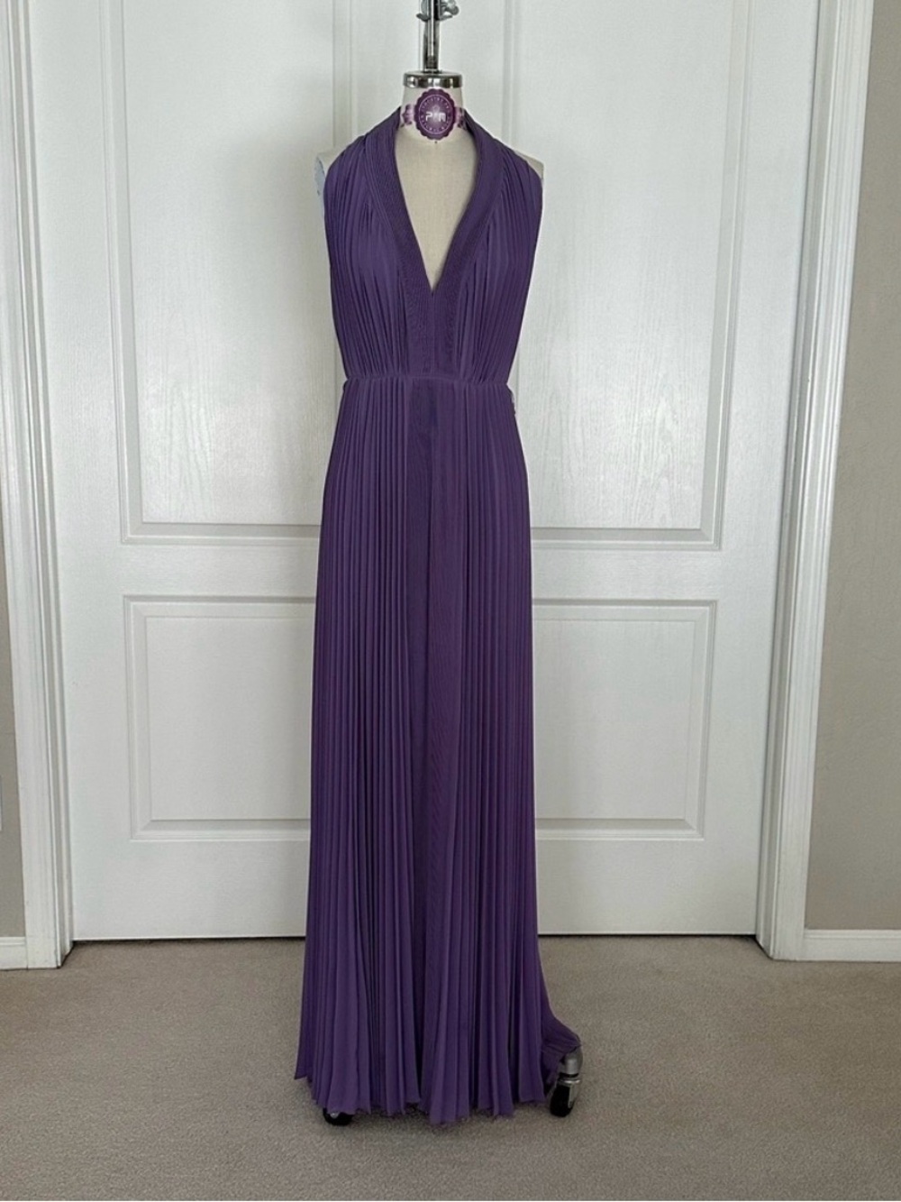Halston Heritage Purple Pleated Full-Length gown